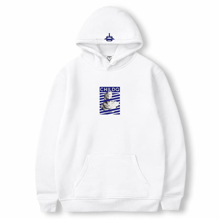 Rome Bronze Slide Pattern Blue Hoodie White