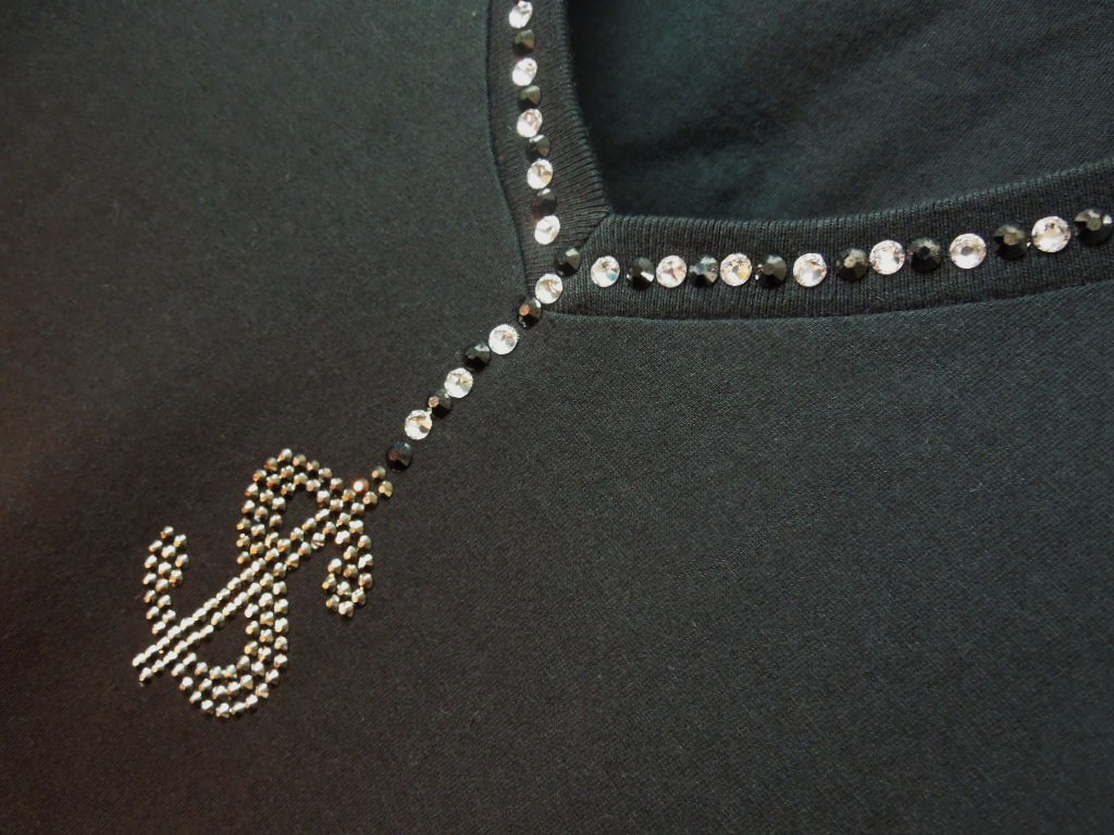Dollar Swarovski necklace Long T-shirt��Black