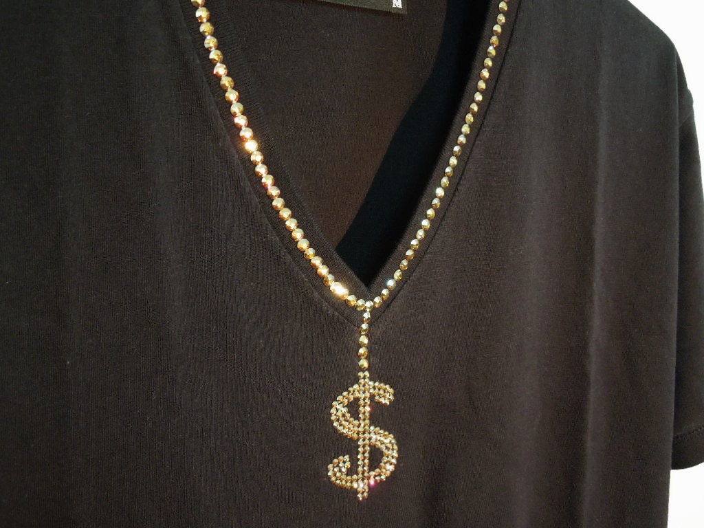 Dollar Gold Swarovski necklace T-shirt��Black