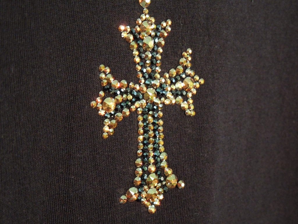 Cross Gold Swarovski necklace T-shirt����lack