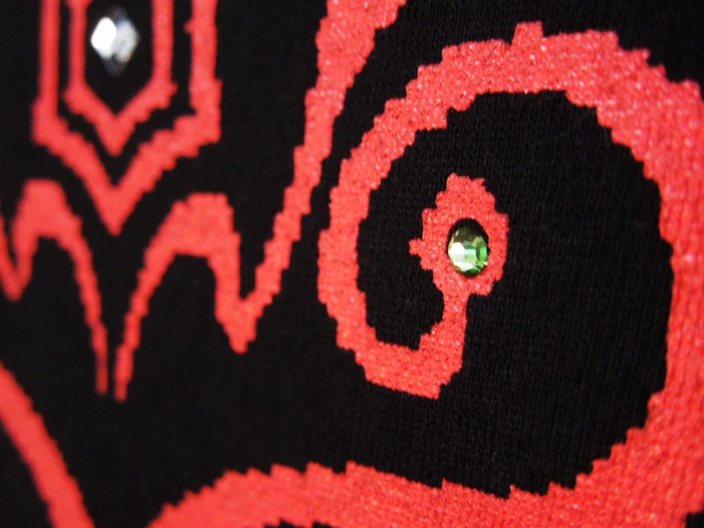 Seven Star Swarovski Long T Shirt Black&Red