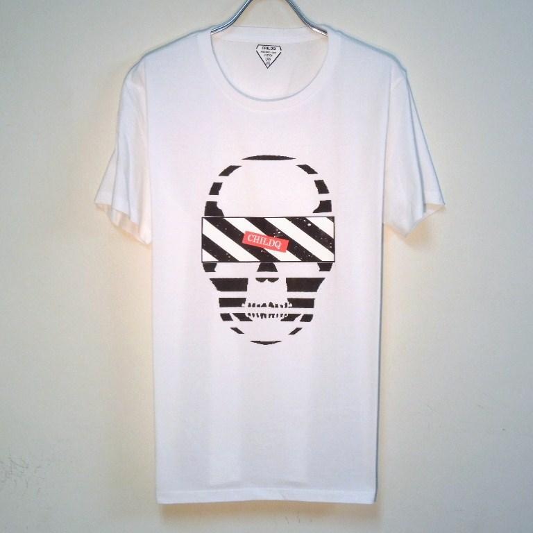 Skull Black & White Line T Shirt White