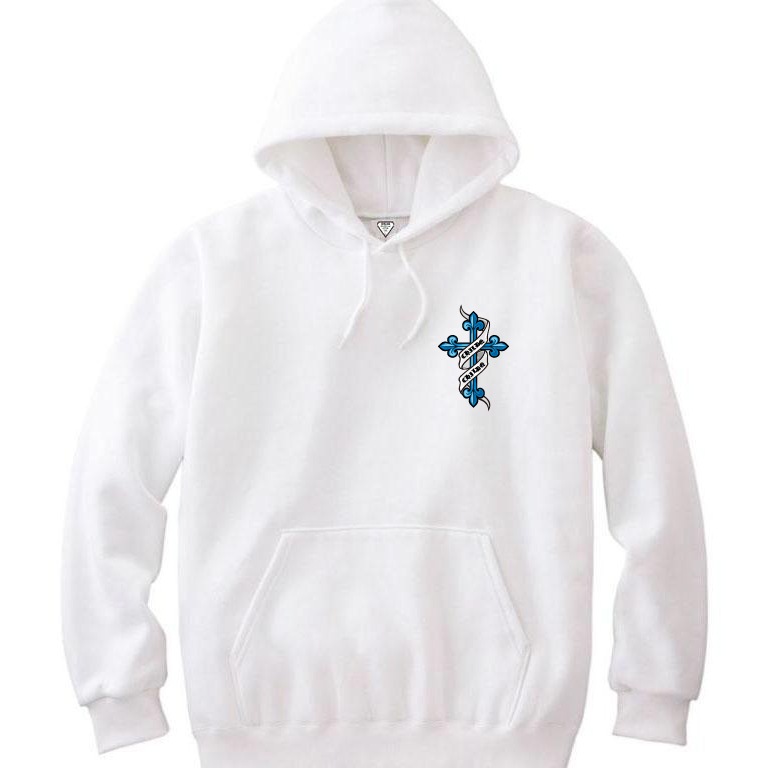 Old tattoo blue cross Hoodie White