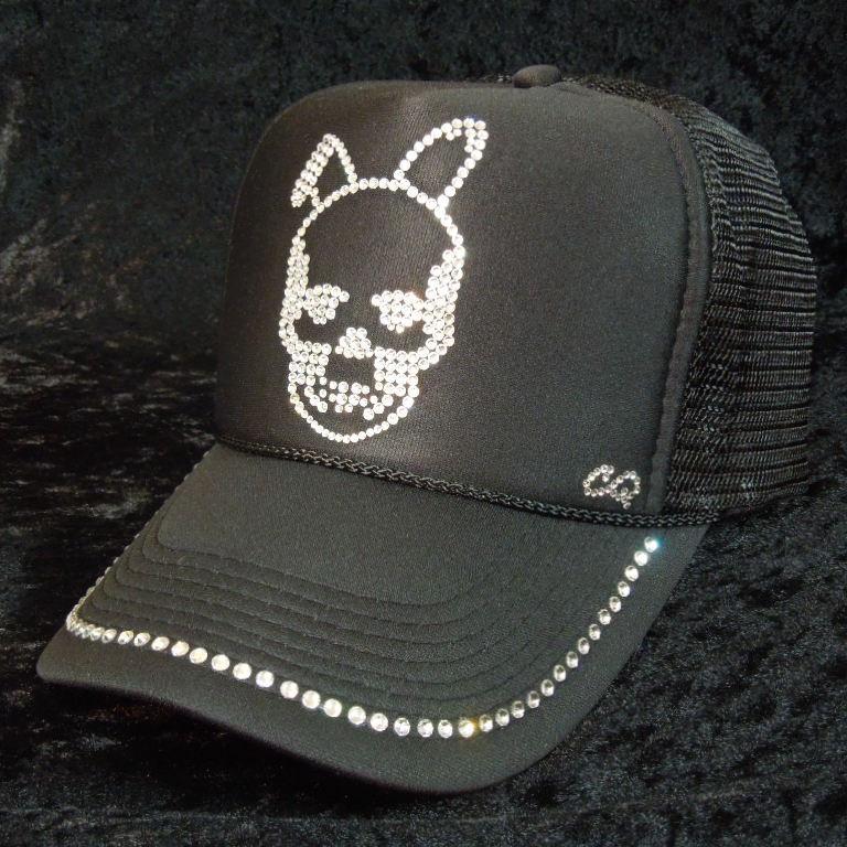 Skull Bunny Swarovski Full Custom Cap Black