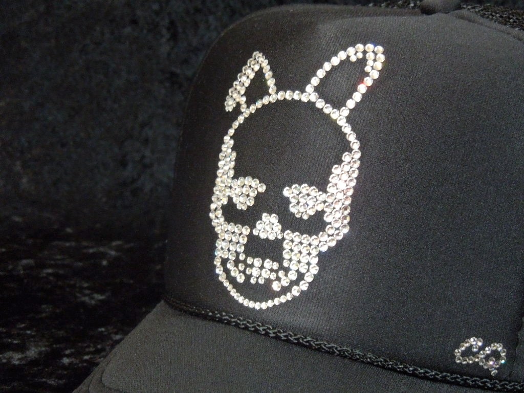 Skull Bunny Swarovski Full Custom Cap Black