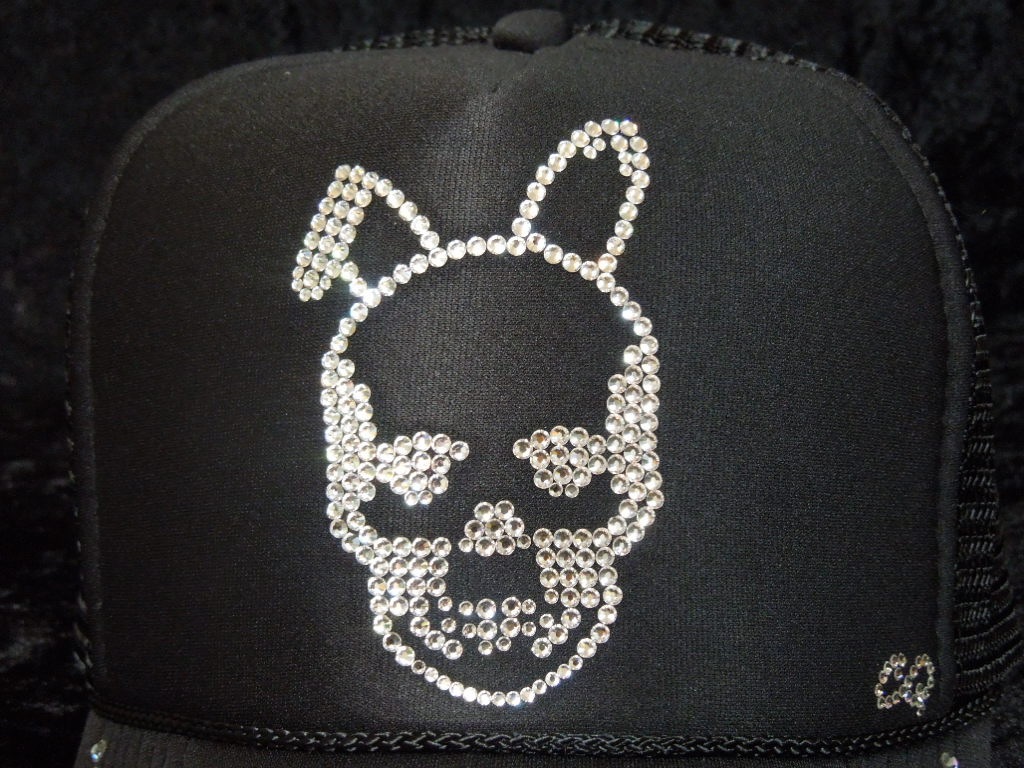 Skull Bunny Swarovski Full Custom Cap Black