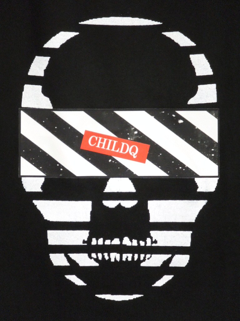 Skull Black & White Line T Shirt Black