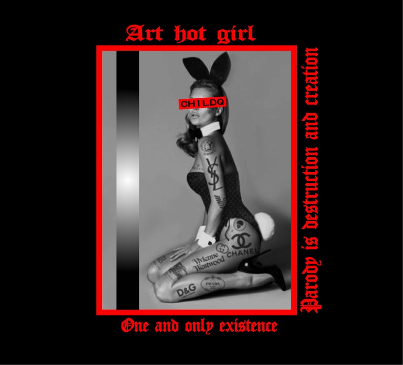 Red Art Girl Long T-shirt Black