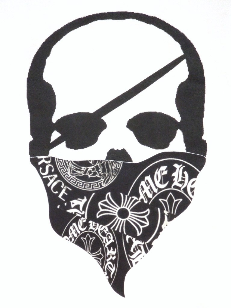 Skull Bandana Logo Pattern Long T Shirt White