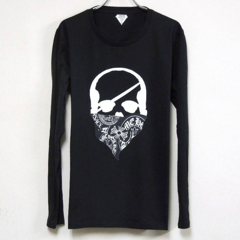 Skull Bandana Logo Pattern Long T Shirt Black