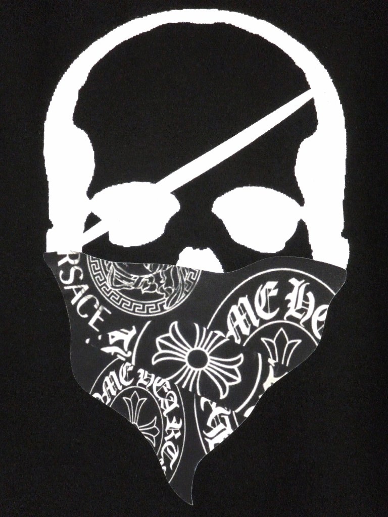 Skull Bandana Logo Pattern Long T Shirt Black