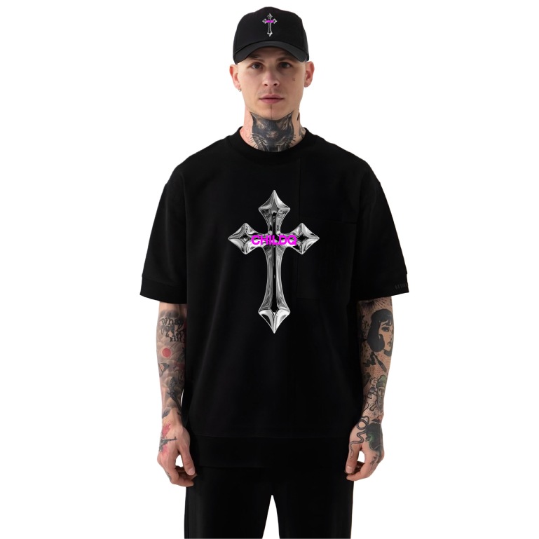 metallic cross T-shirt Black