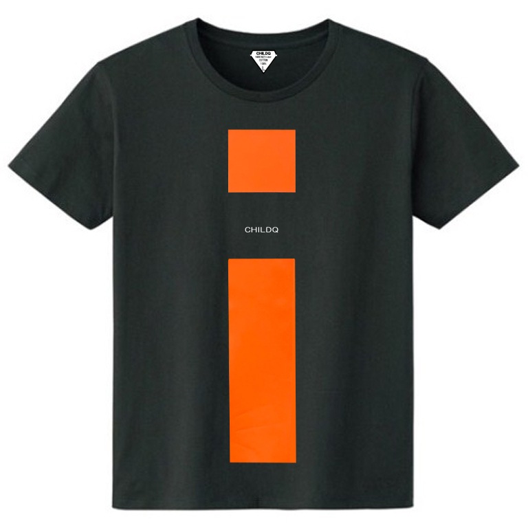 Vivid orange Line T-shirt Black