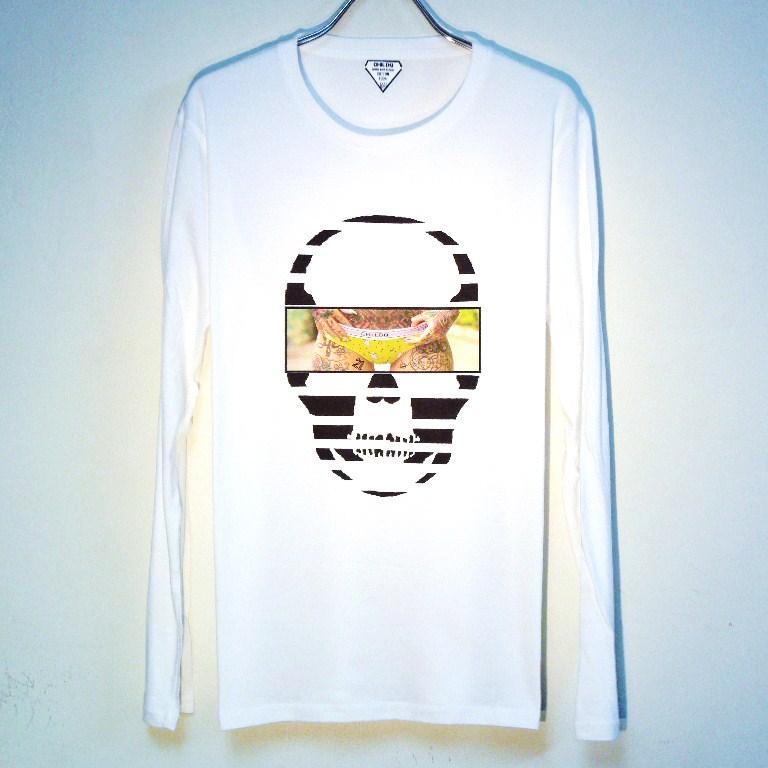 Skull Tattoo Girl NO.21 Long T-shirt White
