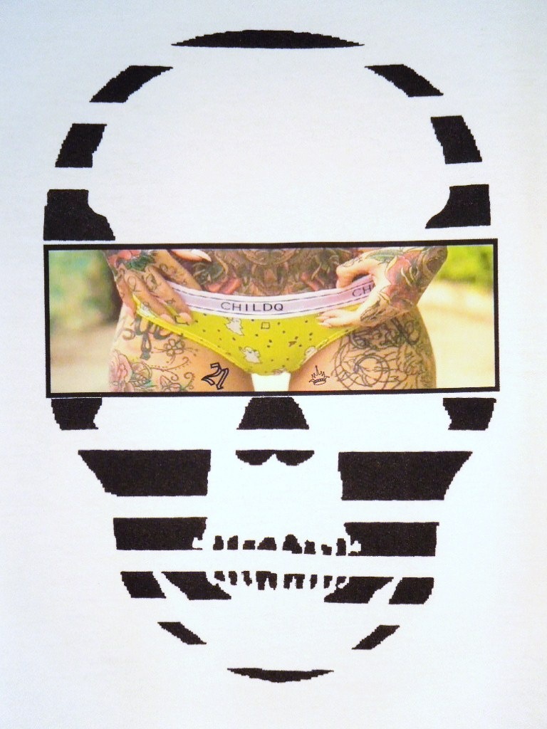 Skull Tattoo Girl NO.21 Long T-shirt White