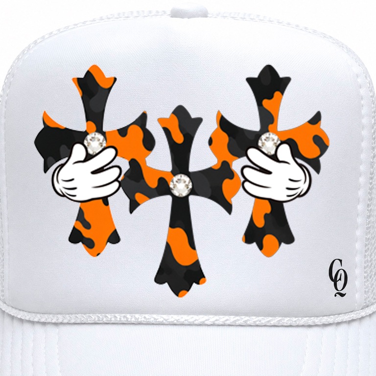 Three cross Crystal Camouflage Orange cap white