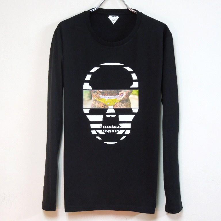 Skull Tattoo Girl NO.21 Long T-shirt��Black