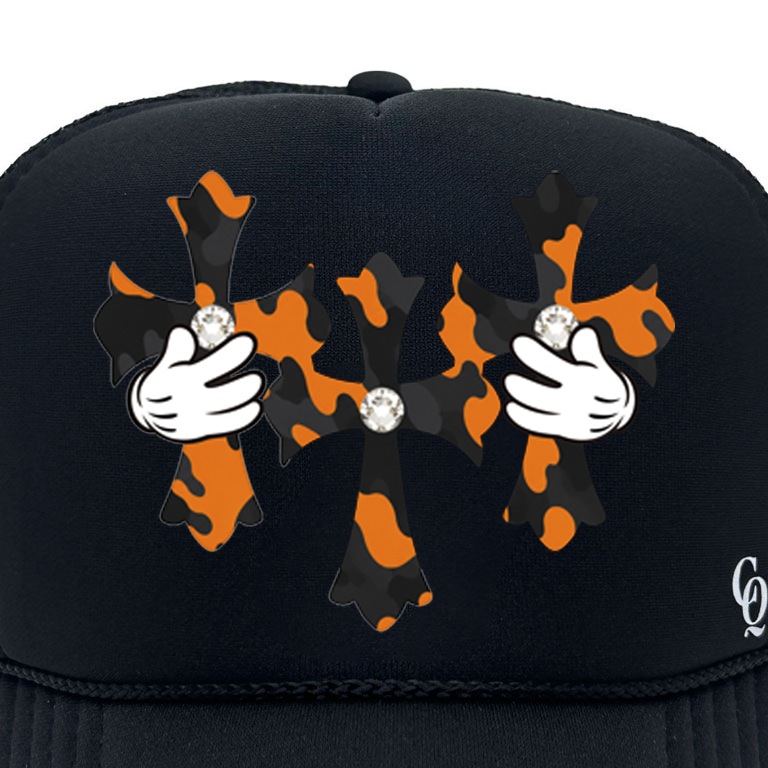 Three cross Crystal Camouflage Orange cap Black