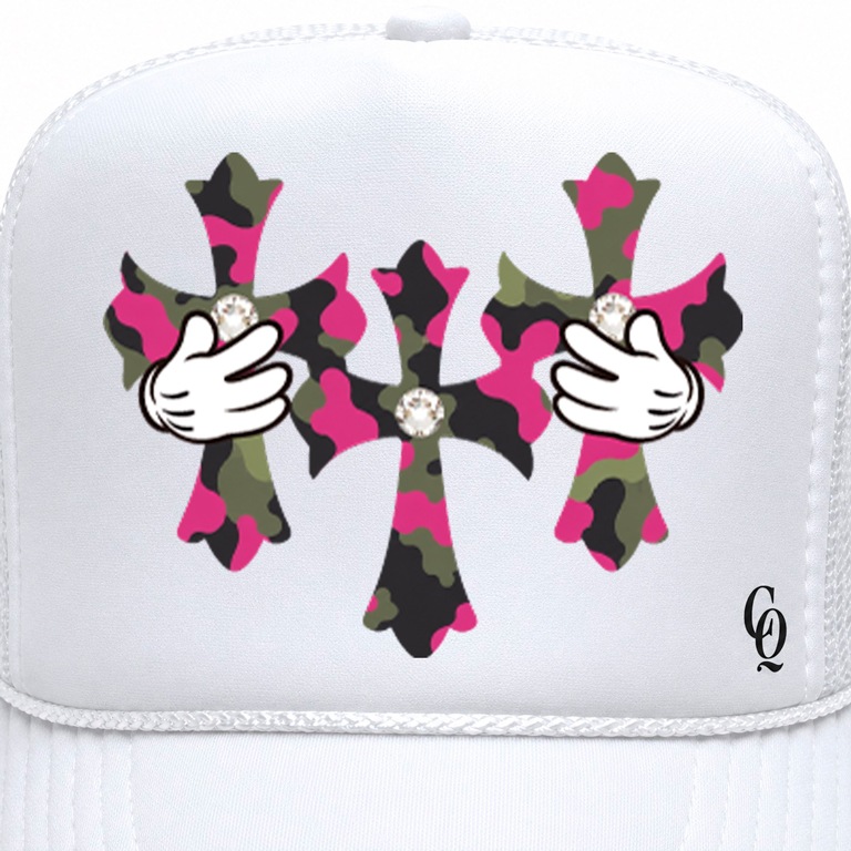 Three cross Crystal Camouflage Pink cap white