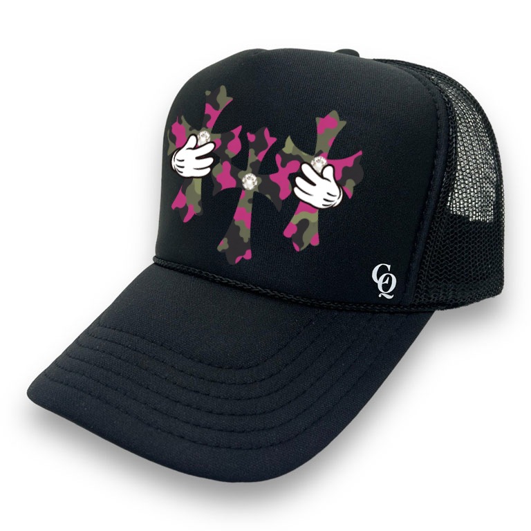 Three cross Crystal Camouflage Pink cap Black