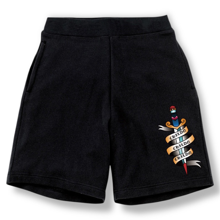 Old tattoo sword  half pants Black
