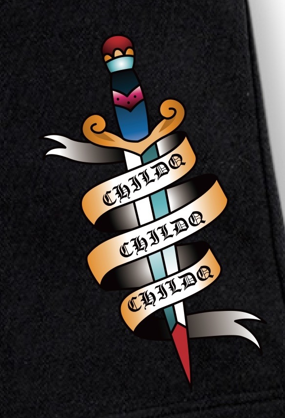 Old tattoo sword  half pants Black