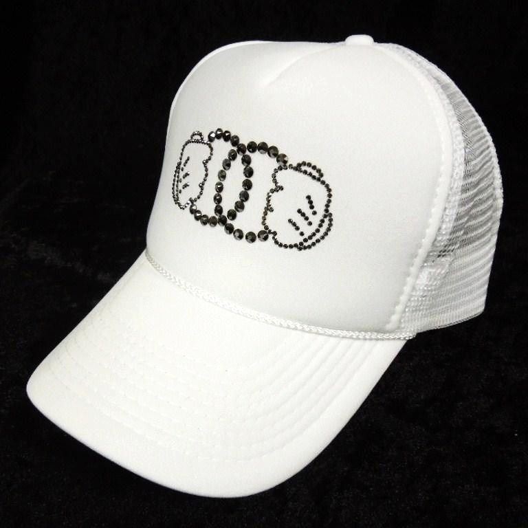 Parody double handed Swarovski cap white
