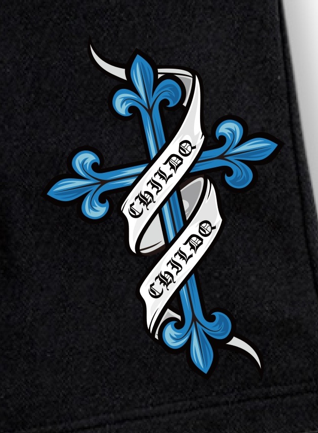 Old tattoo cross  half pants Black