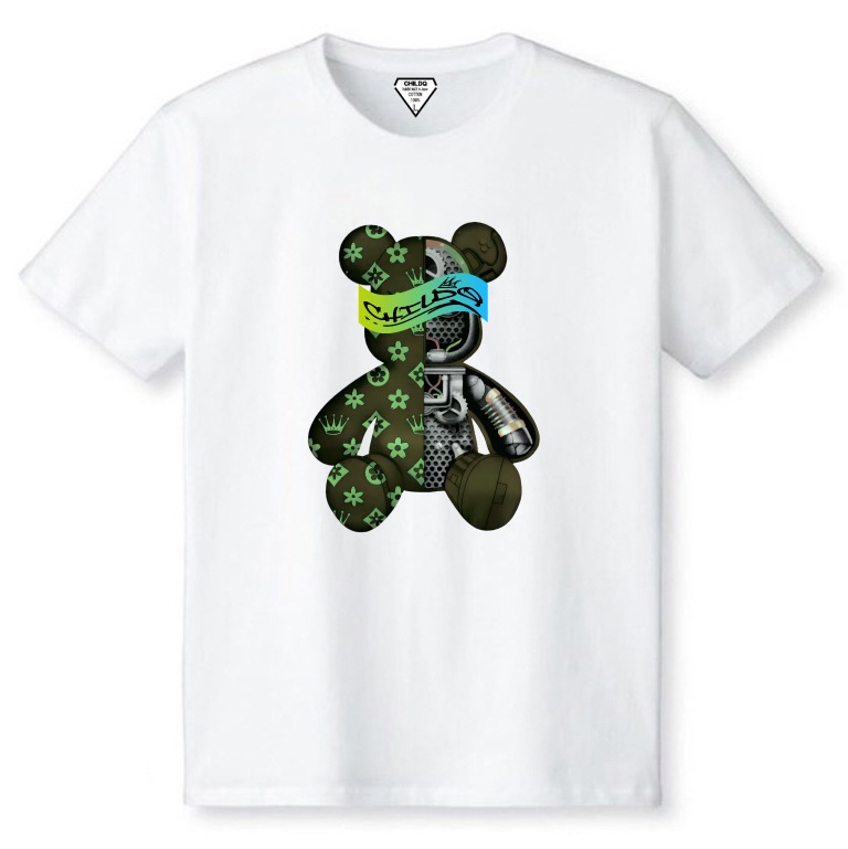 sakura monogram bear T-shirt green x white