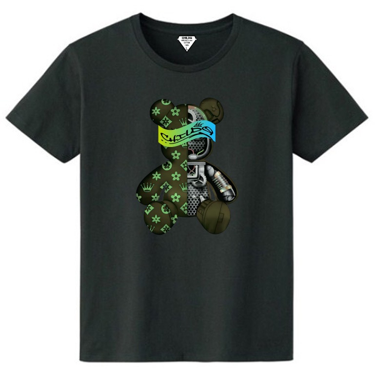 sakura monogram bear T-shirt green x Black