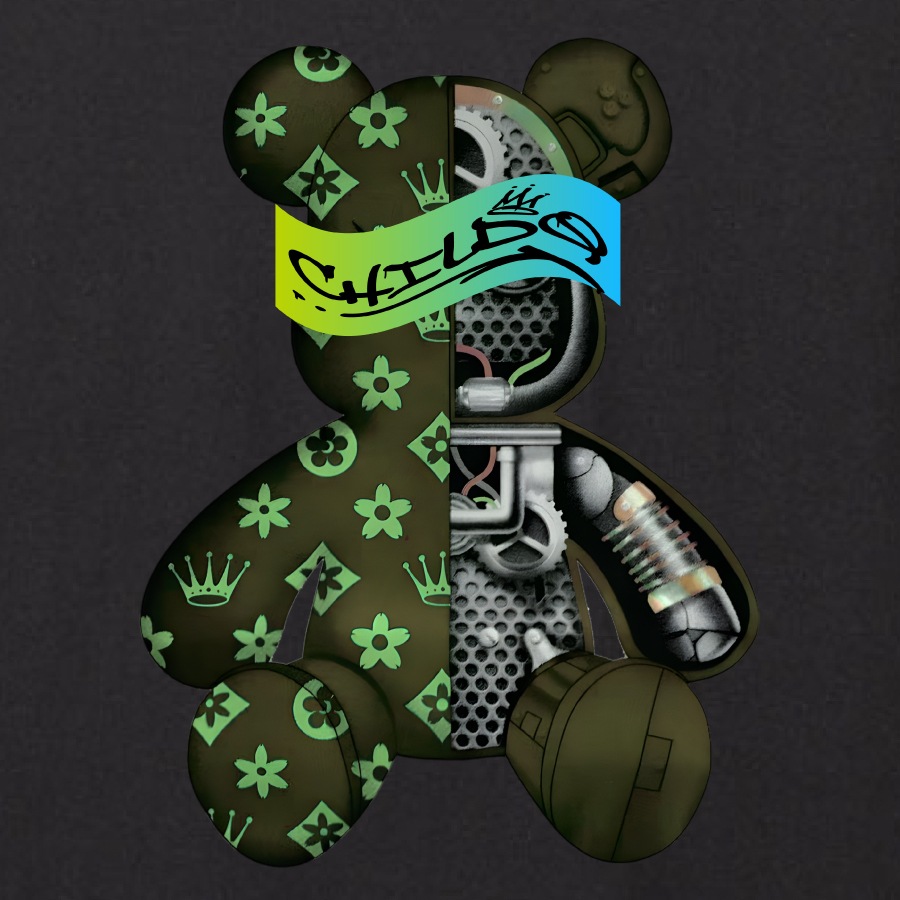 sakura monogram bear T-shirt green x Black