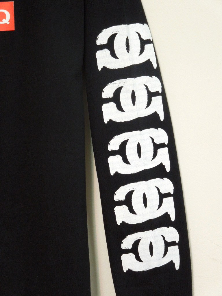 Parody Melting Sleeve Print Long T Shirt Black