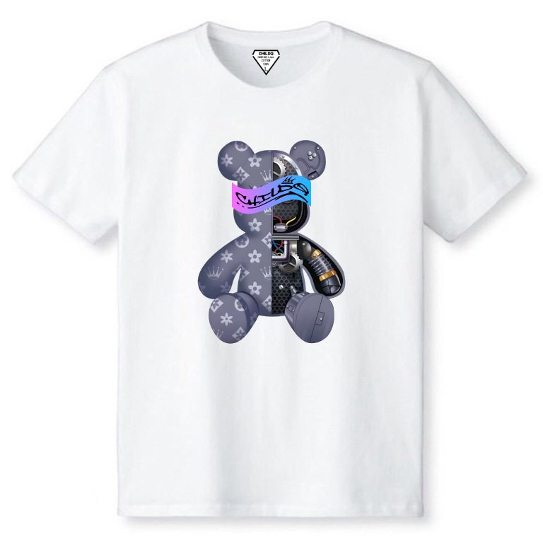 sakura monogram bear T-shirt gray x white