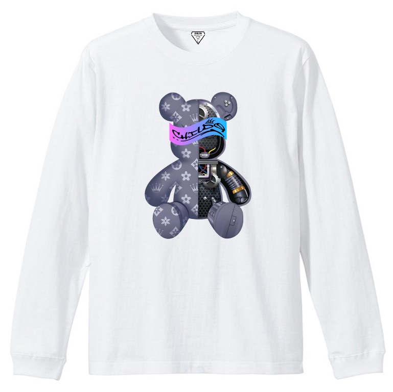 sakura monogram bear T-shirt gray x white