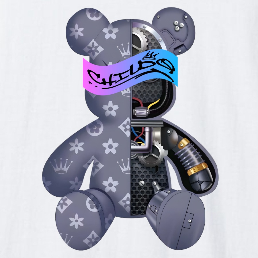 sakura monogram bear T-shirt gray x white