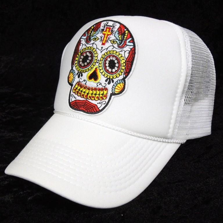 �ɽ� White skull Swarovski cap white