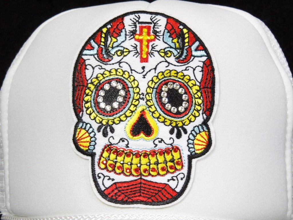 �ɽ� White skull Swarovski cap white