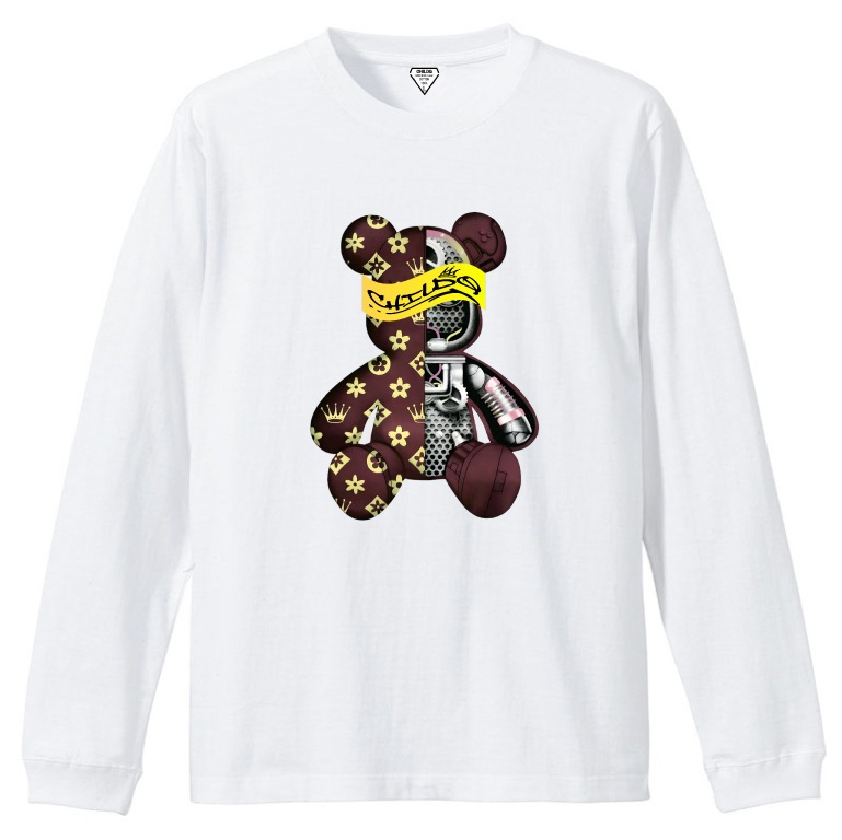 sakura monogram bear T-shirt brown x white