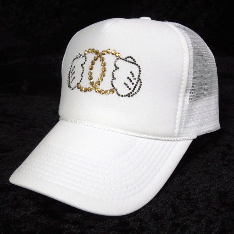 Parody double handed Gold Swarovski cap white��
