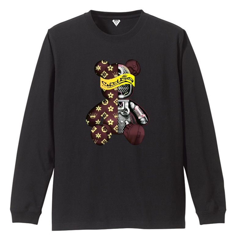 sakura monogram bear T-shirt brown x black