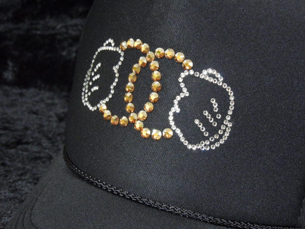 Parody double handed Gold Swarovski cap Black
