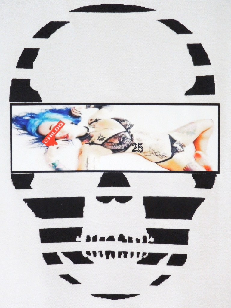 Skull Tattoo Girl NO.25 Long T-shirt White
