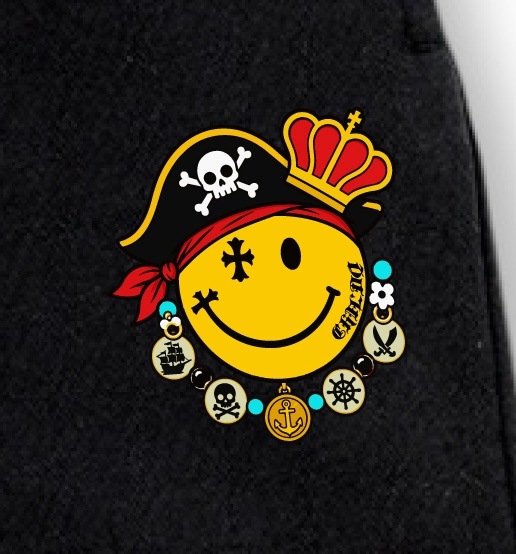 Pirate Smiley half pants Black