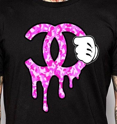 Parody One Hand Swarovski T Shirt Black��Camouflage��pink