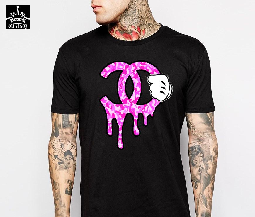 Parody One Hand Swarovski T Shirt Black��Camouflage��pink