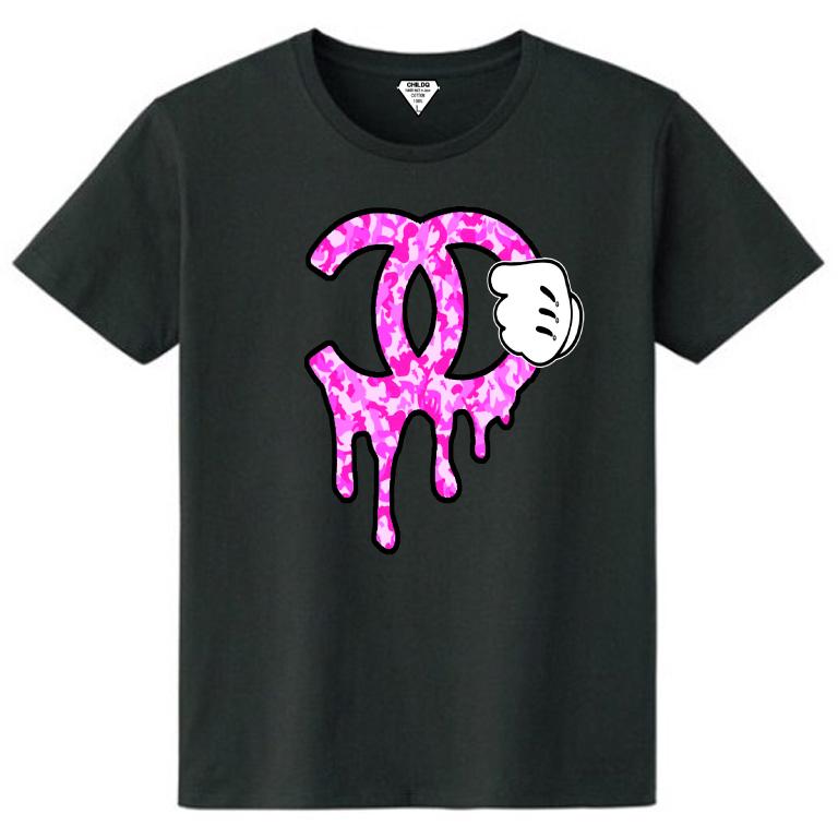 Parody One Hand Swarovski T Shirt Black��Camouflage��pink