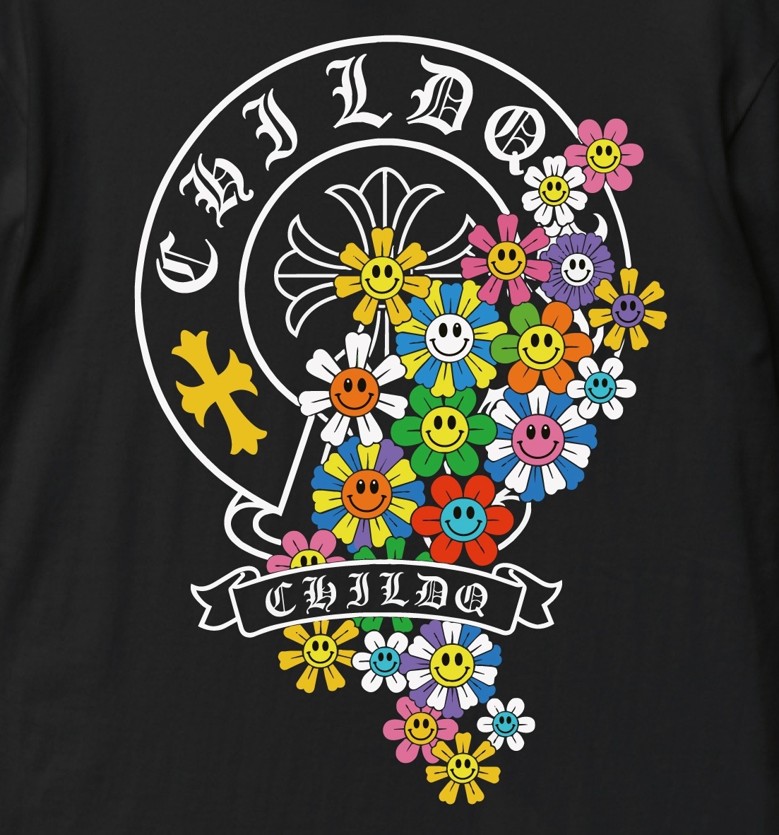 Smiley Bloom T-Shirt Black
