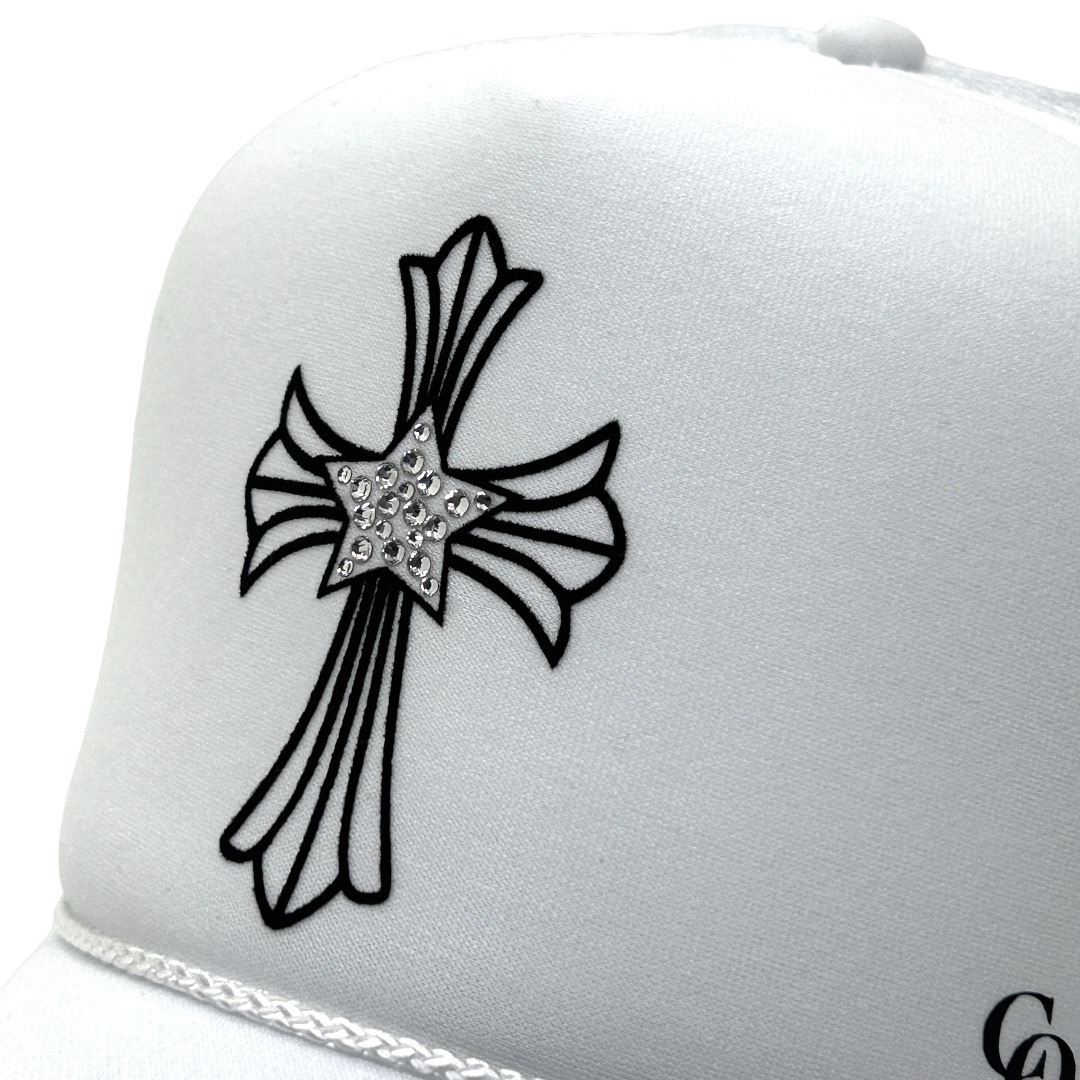 Star cross Swarovski cap white