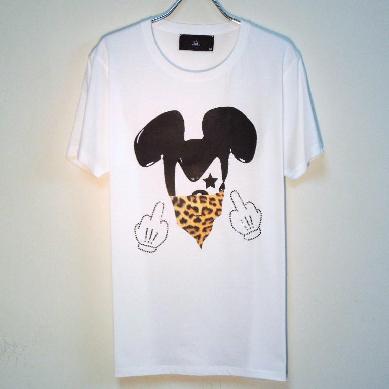 Gangster mouse Swarovski T-shirt White��Leopard