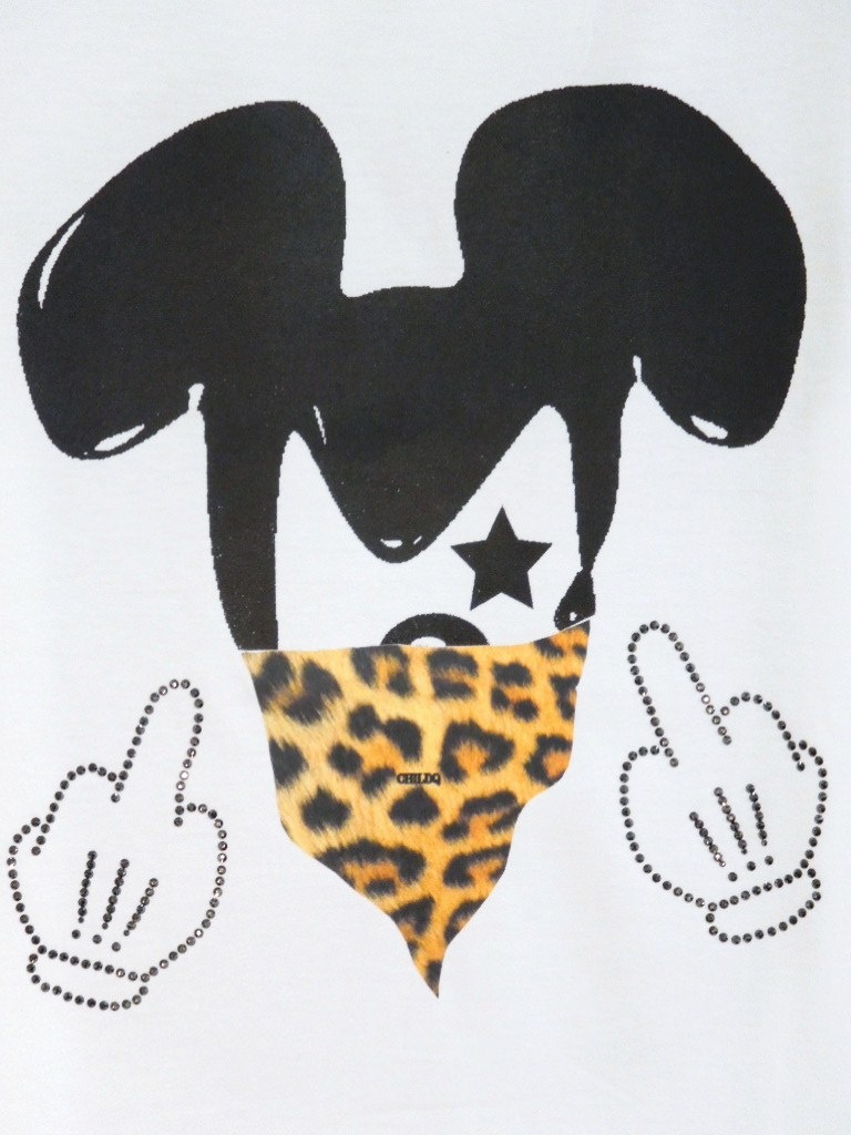 Gangster mouse Swarovski T-shirt White��Leopard